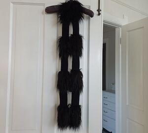 Authentic Anna Sui Black Faux Fur Pom Pon Scarf Wrap